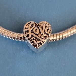 New! For Pandora Charm Bracelet Antique Silver Color Heart LOVE Charm Bead